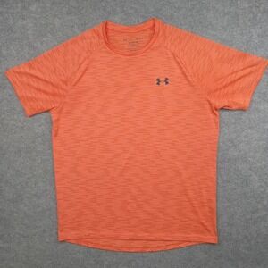 Under Armour Shirt Mens Medium Orange Tech Tee Short Sleeve Raglan Athletic Top
